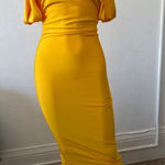 Y2K Womens yellow dress S gala festive party NYE slinky bodycon fitted sultry Photo 0