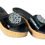 Coach Judith Black Patent Leather Cork Wedge Sandals Embellished Logo Size 7.5 Photo 0