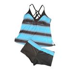 Chama Plus Size Tankini Swimsuit Blue Stripe Halter Neck Boy Shorts Photo 3