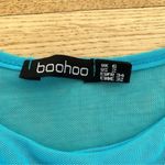 Boohoo  Mesh Cut Out Long Sleeve Top in Turquoise Photo 1