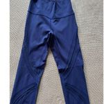 Lululemon Leggings Navy Blue Highwaisted Mesh Inserts Front Logo Back Waist Sz 4 Photo 1
