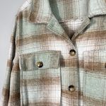 Umgee Boutique Pastel Green Brown Plaid Shacket Boxy Fit Top Medium M Fall Photo 1