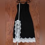 Elegant Black Satin Slip Dress with Lace Trim Photo 5
