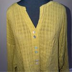 Soft Surroundings  Chartreuse Linen Crinkled Gauze Button Shirt Top Womens Large Photo 2