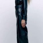 ZARA FAUX LEATHER JUMPSUIT V-neck Long Sleeves Front & Back Patch Pockets NEW Photo 4