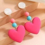Heart Drop Earrings Pink Blue Beads‎ Dangle Statement Earrings Women Photo 0