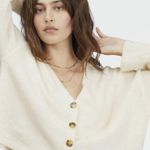 Billabong White Cap Short N Sweet Cropped Cardigan Sweater Size Medium Photo 12