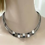 Sterling Silver 925 Gunmetal Onyx/Mother of Pearl Cuff Choker Collar Necklace Photo 3