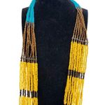 Vtg Necklace Turquoise Blue Gold T Seed Beads Southwestern Statement Tiered 34" Yellow Photo 2