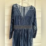 Mac Duggal Long Sleeve Floral Illusion Midnight Navy A Line Gown Size 8 NWT Photo 8
