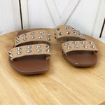 Nine West Brynli3 Studded Dual Strap Slide Sandals Tan Silver 7 Photo 4