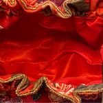 Vintage Beaded Floral Ruffle Brass Handle Clutch Chain Bag Red Gold Photo 11