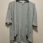 Green Ruffle Floral Embroidered Lightweight Coverup Cardigan Gray Size M Photo 0