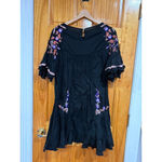 Free People  Pavlo Embroidered Boho Peasant Dress Black Floral Cotton M Photo 4