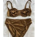 DKNY Brown Bikini Embellished Full Coverage Old Money Resort Beach Pool Size 10 Photo 0