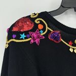 Vintage 80s Plain Jane Black Sweater Dress Embellished Sequins Midi Length M Size M Photo 2