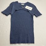 Heartloom  Rocky Top Ribbed Knit Tee Cutout Detail Dusty Blue Women SZ Large NEW‎ Photo 1