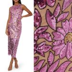 Milly Kinsley Floral Garden Sequin Back Slit Sheath Midi Dress Purple Sz 6 Photo 2