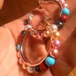 Multi Color Shell Pearl Goldtone and Stainless Steel Hoop Earrings Photo 8