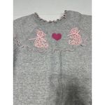 Tultex RARE Vintage Gray Crew Neck Pink Ruffle Teddy Bear Heart Applique Large Photo 1