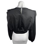 Missguided Women's Black Silky Satin Ruffle Flutter Sleeve Crop Blouse Top 10 Photo 1