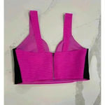 EXPRESS  Hot Pink Ribbed Zip Up Crop Top Women’s Size Large Photo 2
