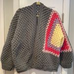 Handmade Crochet Granny Square One Size Cozy Cardigan Boho Chunky Knit Sweater Photo 0
