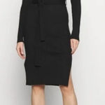 VERO MODA  Ribbed Sweate Dress Medium New Black V-Neck Belted Long Sleeve Photo 0