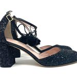 Kate Spade black ankle wrap glitter shoes, made in Italy, size 7, NWT Photo 6