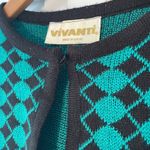 Vintage Cardigan Sweater Green Black Grandma Argyle Diamond USA Made Cozy XL Photo 2