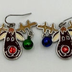 Christmas Reindeer Earrings Dangle Jingle Bell Red Nose Holiday Festive Silver Photo 0