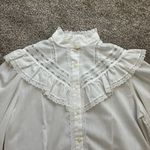 Vintage Victorian Collar Blouse Long Sleeve Ivory Lace Detail Button Up Medium Photo 2