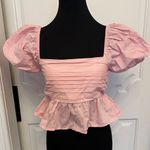Altar'd State Altar’d State Cropped Puff Sleeve Stretchy Midrift Top Shirt Ruffles Pink NWOT Photo 0