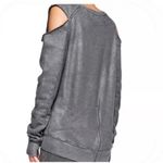 Pam & Gela Cold Shoulder Long Sleeve Top Gray Metallic Detail - Women's Photo 4