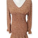 Boutique Floral Print Smocked Long Sleeve Ruffled Dress NWT Pink Size L Photo 0