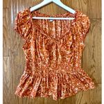 Old Navy  orange floral puff sleeve smocked top size M Photo 9