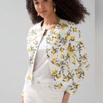 White House | Black Market Denim Trucker Jacket Lemon π Print Size Small Photo 0