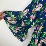 Label of Love Boho Tunic Top S Navy Tropical Floral Flowy Ruffle Hem Festival Blue Photo 3