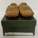 Modavi Moc Mules Leather Women's Slip On Size 6.5 Camel w/ Bright Blue Accent Tan Photo 2