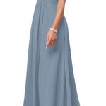 Azazie  Maren A-Line Pleated Chiffon Dress in Dusty Blue, Size A10 Photo 2