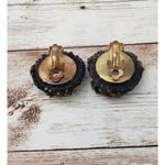 Vintage Clip On Earrings Black & Amber Tone Statement Beaded 1 & 1/8" Photo 2