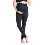 Preggo Leggings Small Postpartum Black Textured Belly Panel Knee Details Photo 1