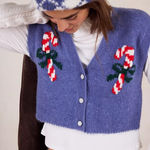 Free People NWT  Be Merry SoftSpun Sweater Vest - Blissful Blue Combo Photo 0