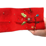 KIKIT Christmas Cardigan Size M Red Beaded Sequins Flower Martini Snowman Lights Size M Photo 9