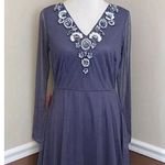 Frock and Frill Gray Mesh Long Sleeve Embroidered Beaded Sequins Modcloth Dress Size 8 Photo 0