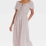 Who What Wear NWT Pink/Black Mini Leaves Puff Sleeve Smocked Dress Photo 1