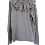 Michael Kors MICHAEL Gray Ruffle Pleated Split Tie Neck Sweater Size Large Photo 0