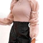 ZARA  Women Organza puff sleeve pale pink  Knit Top Photo 3