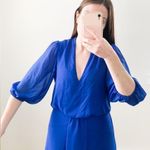 Taylor Royal Blue Azure Chiffon V neck High Low Midi Dress Medium Photo 4