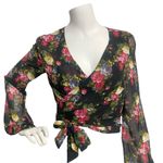 Cotton Candy LA Cotton Candy Black Floral Mesh Wrap Long Sleeve Blouse Crop Top Size M Y2K Photo 1